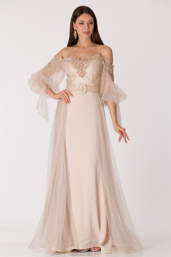 Sezy beige evening dress dress