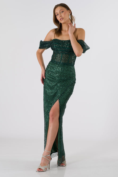 Stephani Emerald Evening Dress