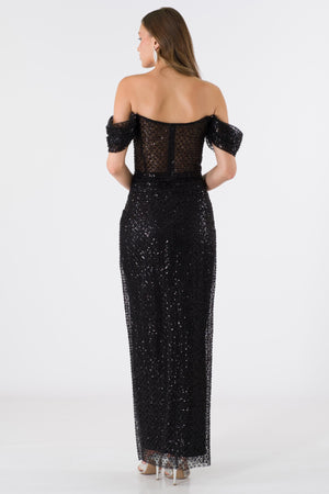 Stephani Black Evening Dress