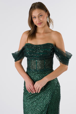 Stephani Emerald Evening Dress