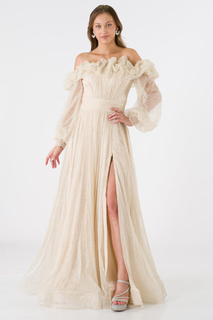 Velvex beige evening dress dress