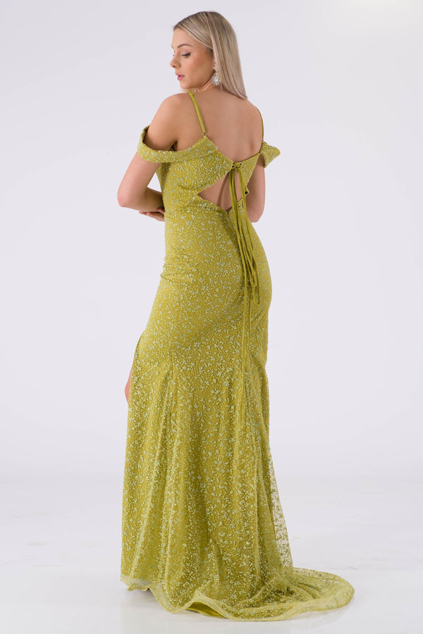 Well peanut green evening dress dress