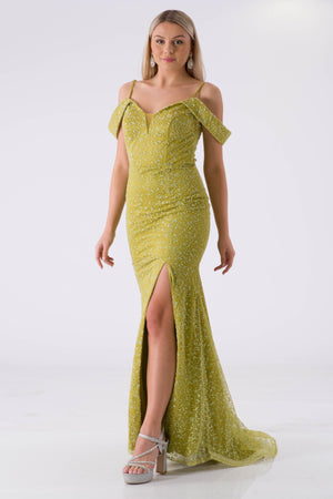 Well peanut green evening dress dress