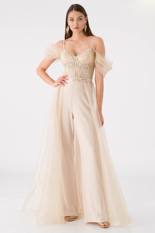 Zinble beige evening dress dress