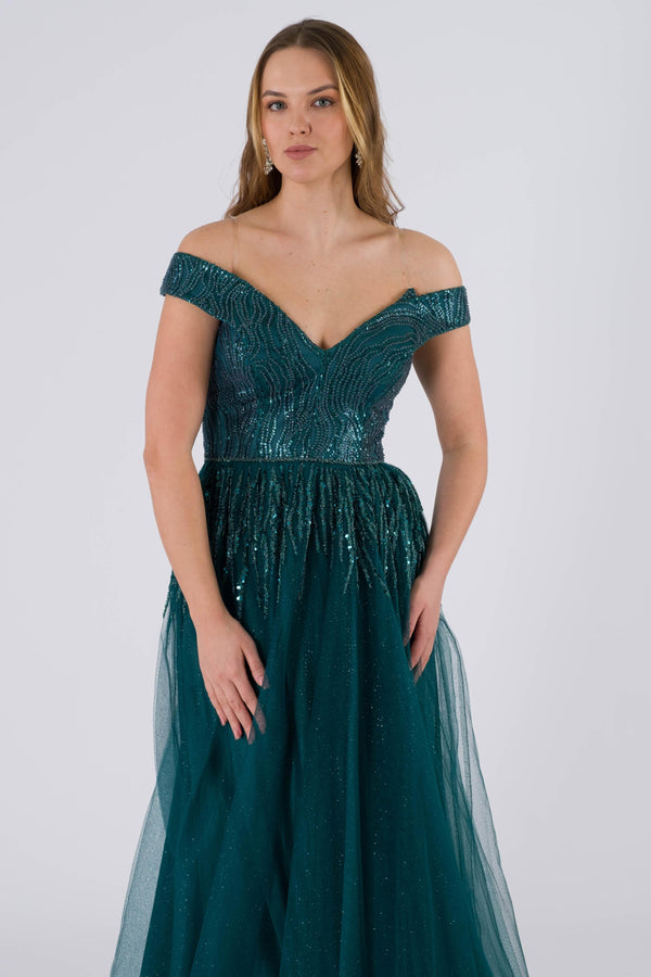 Zola Petrol Evening Dress