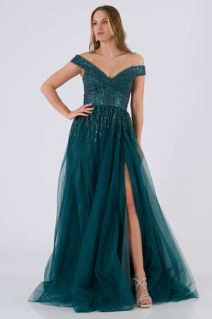 Zola Petrol Evening Dress