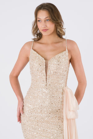 Zyla beige evening dress dress