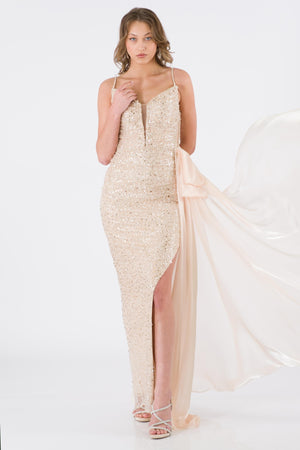 Zyla beige evening dress dress