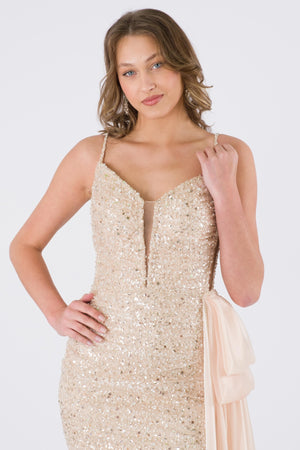 Zyla beige evening dress dress